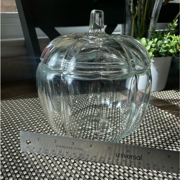 Glass Pumpkin Jar, Removable Lid, Approximately 7inch Height, 6inch Width - Picture 3 of 7